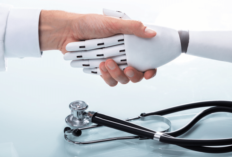 Human Shaking Hands With Ai Powered Medical Education For Seniors